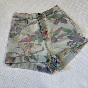American Apparel floral denim high waisted shorts
